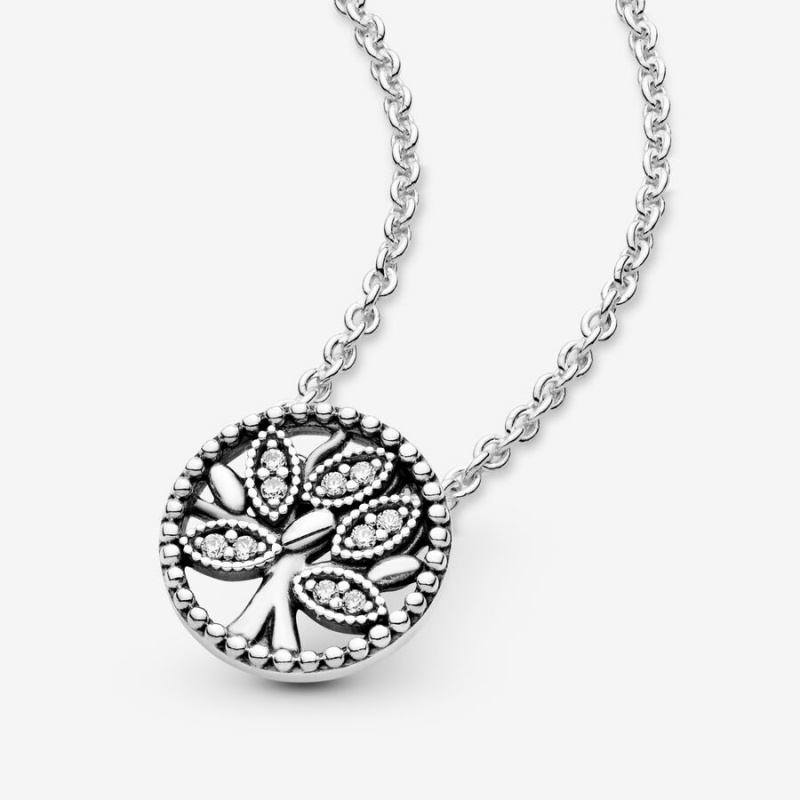 Family Jewelry Pandora Sparkling Family Tree Pendant Necklaces | 843-QXONDH