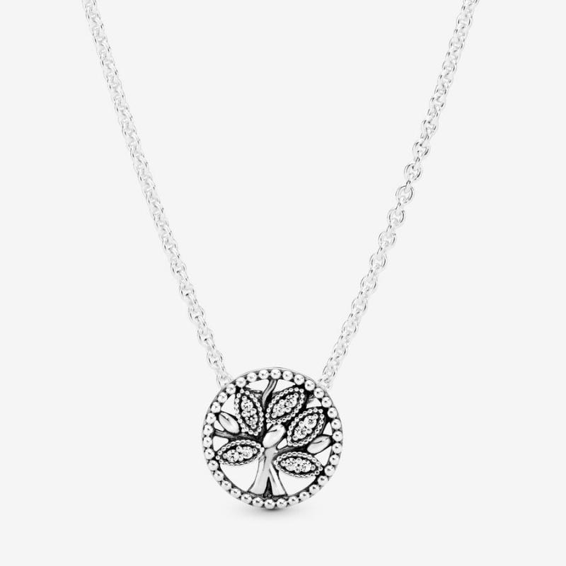 Family Jewelry Pandora Sparkling Family Tree Pendant Necklaces | 843-QXONDH