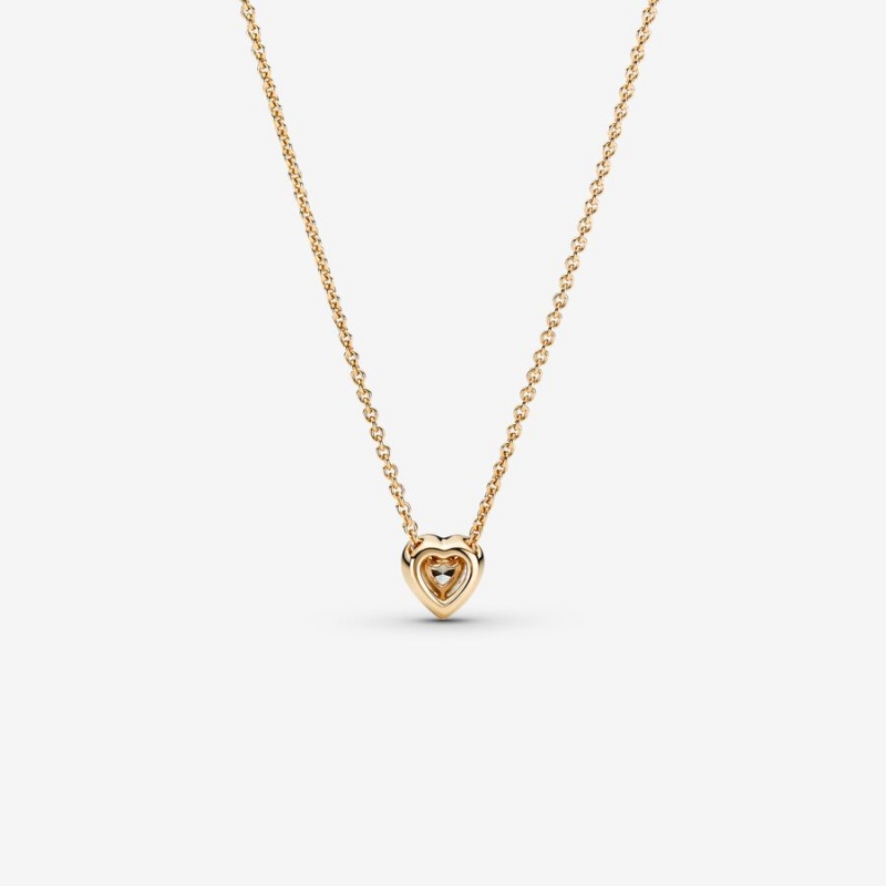 Gold Pandora Elevated Heart Pendant Necklaces | 645-NPYFBL