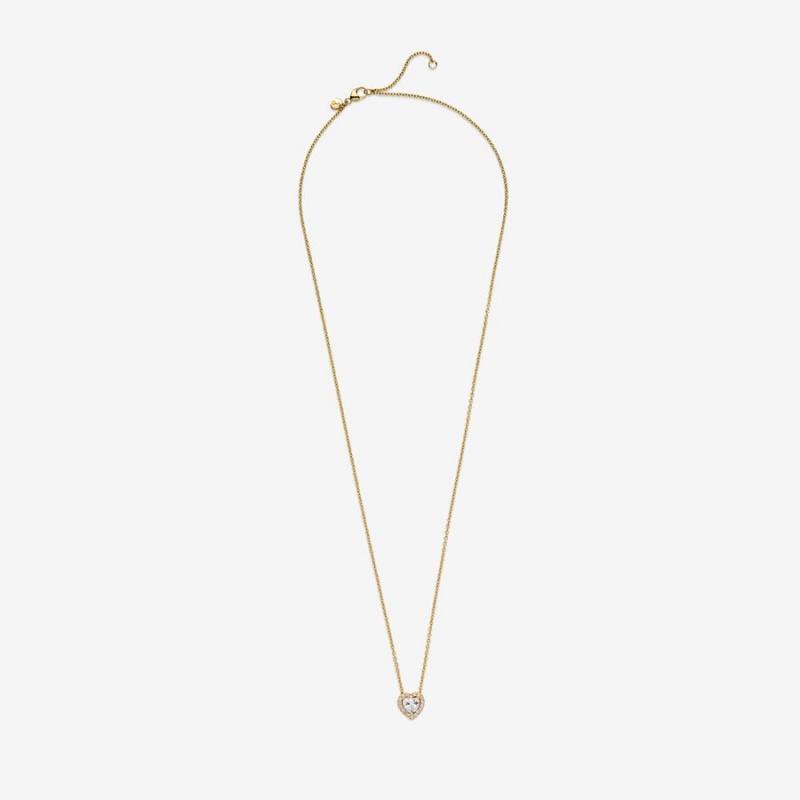 Gold Pandora Elevated Heart Pendant Necklaces | 645-NPYFBL