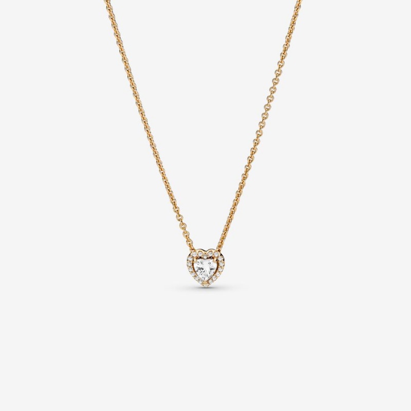 Gold Pandora Elevated Heart Pendant Necklaces | 645-NPYFBL