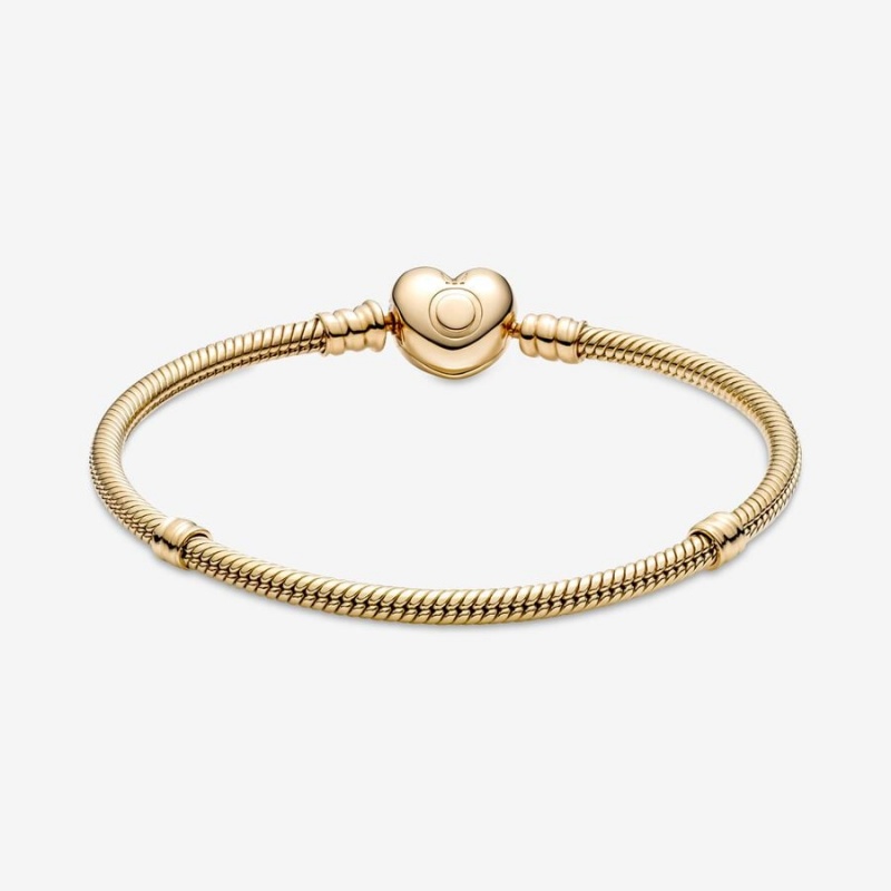 Gold Pandora Moments Heart Clasp Snake Charm Bracelets | 136-UJCFBV