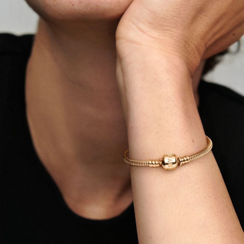 Gold Pandora Moments Snake Chain Bracelets | 582-FBYOLD