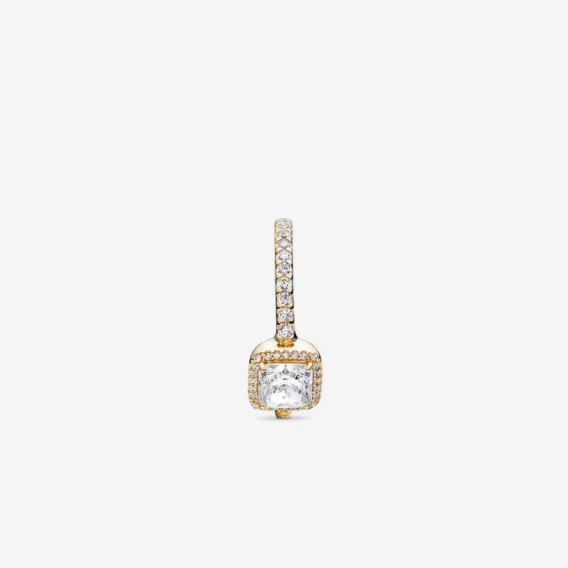 Gold Pandora Square Sparkle Halo Halo & Solitaire Rings | 038-HTQDEC