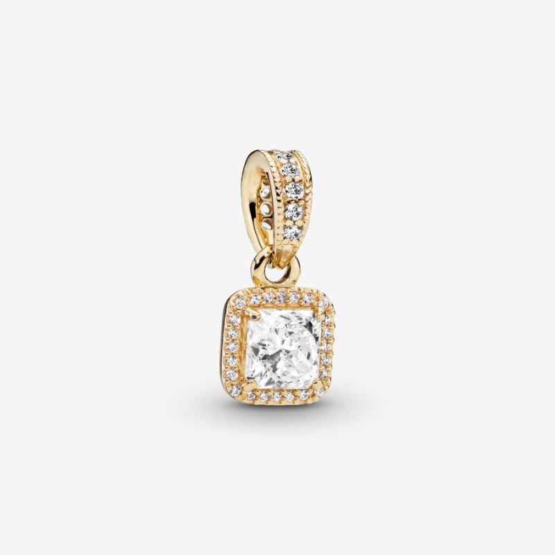 Gold Pandora Square Sparkle Halo Pendants | 517-CMTPWB