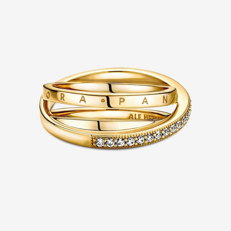 Gold Plated Pandora Crossover Pavé Triple Pinky Rings | 845-GIMBPO