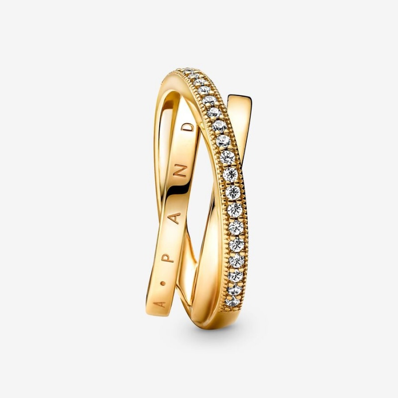 Gold Plated Pandora Crossover Pavé Triple Pinky Rings | 845-GIMBPO