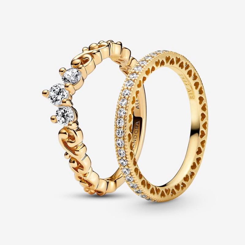 Gold Plated Pandora Elegant Sparkle Ring Sets | 809-HIYGEV