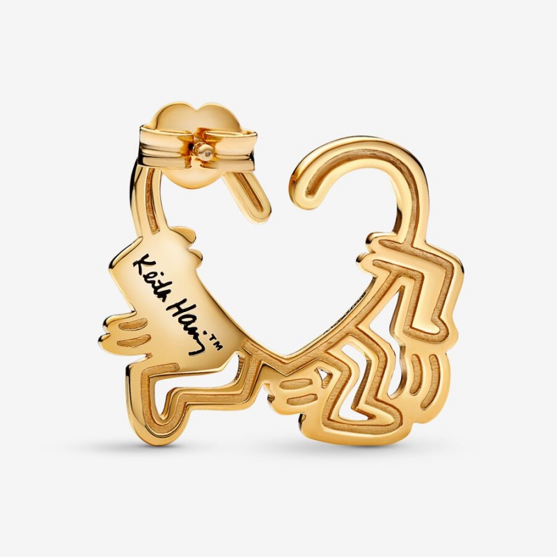 Gold Plated Pandora Keith Haring x Walking Heart Stud Earrings | 192-ZEUMRS