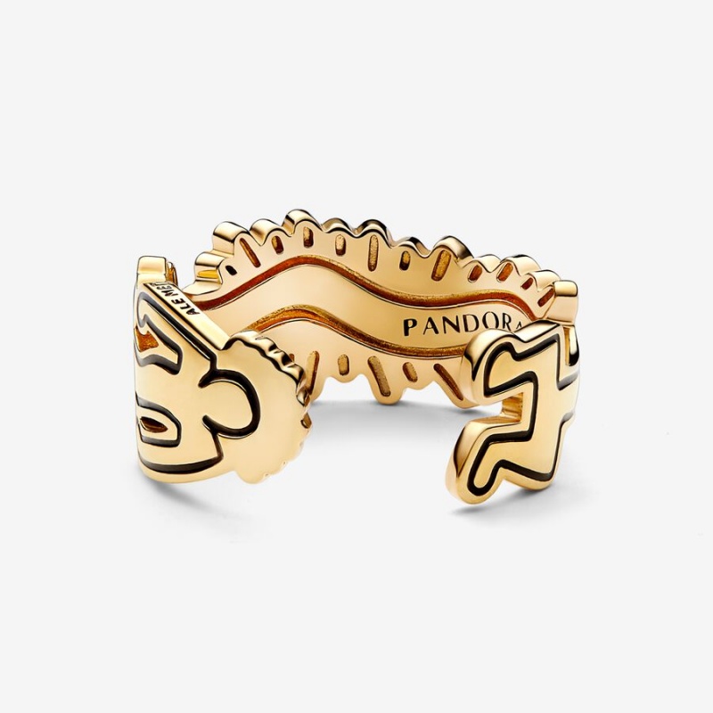 Gold Plated Pandora Keith Haring™ x Wavy Figure Open Band Rings | 294-AFTULW