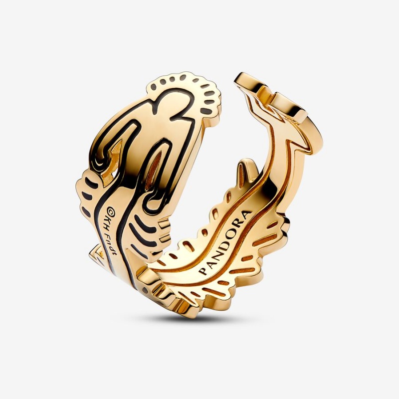 Gold Plated Pandora Keith Haring™ x Wavy Figure Open Band Rings | 294-AFTULW