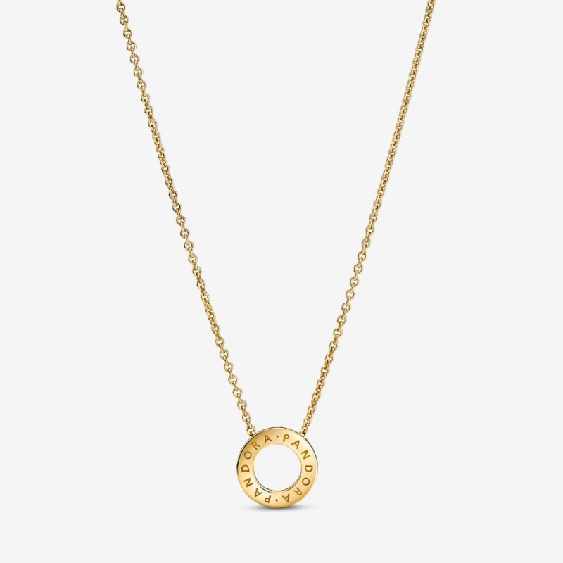 Gold Plated Pandora Logo Pavé Circle Collier Pendant Necklaces | 518-KDYQIH