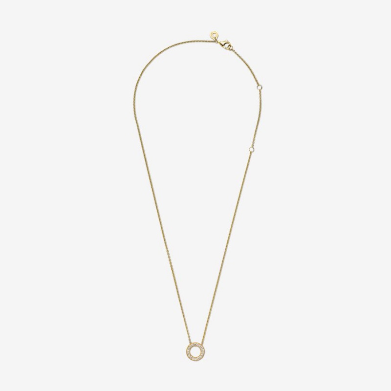 Gold Plated Pandora Logo Pavé Circle Collier Pendant Necklaces | 518-KDYQIH