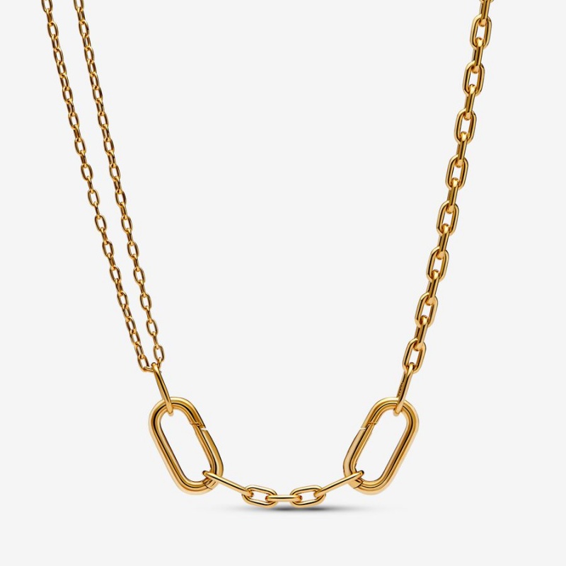 Gold Plated Pandora ME Double Link Chain Necklaces | 459-KJUGAP