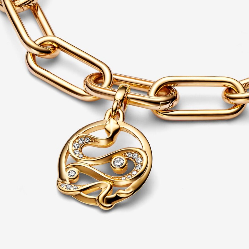 Gold Plated Pandora ME Pavé Snake Medallion Pendants | 903-DUJWBT