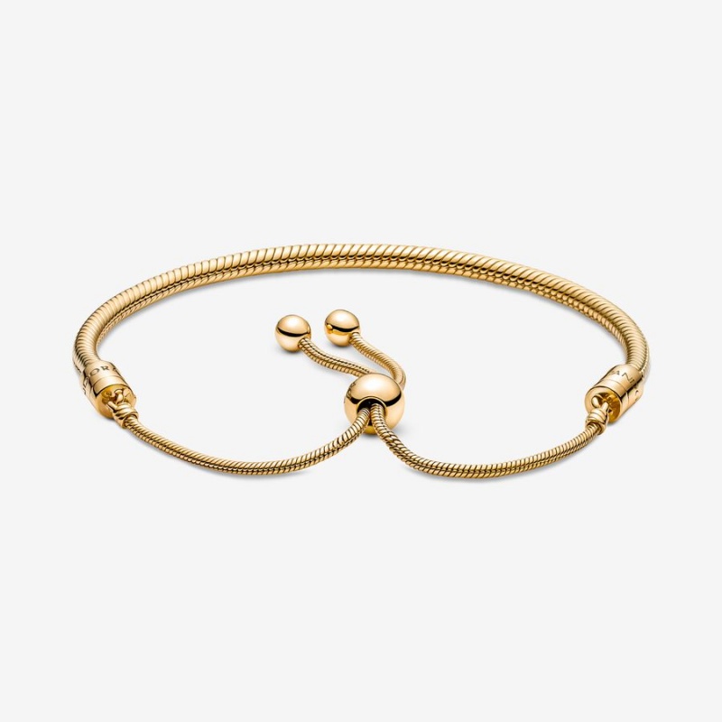 Gold Plated Pandora Moments Snake Slider Sliding Bracelets | 895-LFZASO