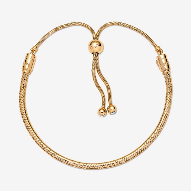 Gold Plated Pandora Moments Snake Slider Sliding Bracelets | 895-LFZASO