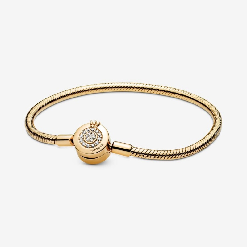 Gold Plated Pandora Moments Sparkling Crown O Snake Chain Bracelets | 241-FUBGQS