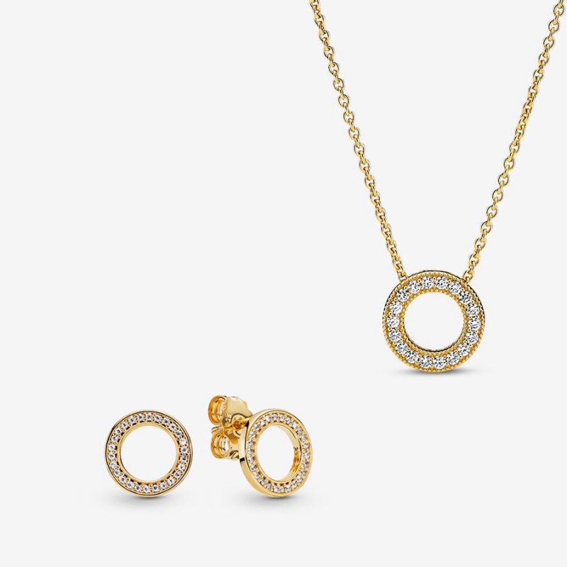 Gold Plated Pandora Necklace & Earring Sets | 798-FOHSEA