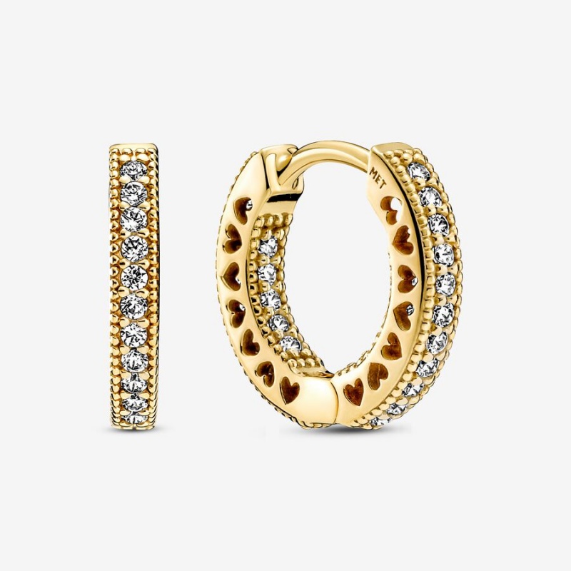 Gold Plated Pandora Pavé Heart Hoop Earrings | 274-EIYUPB