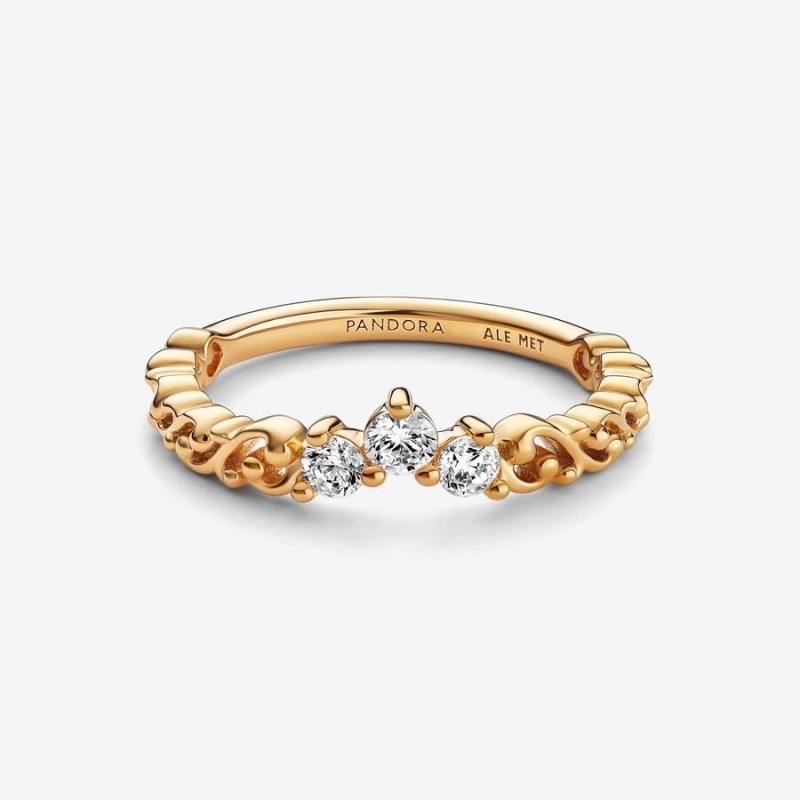 Gold Plated Pandora Regal Swirl Tiara Pinky Rings | 827-UNQIBS