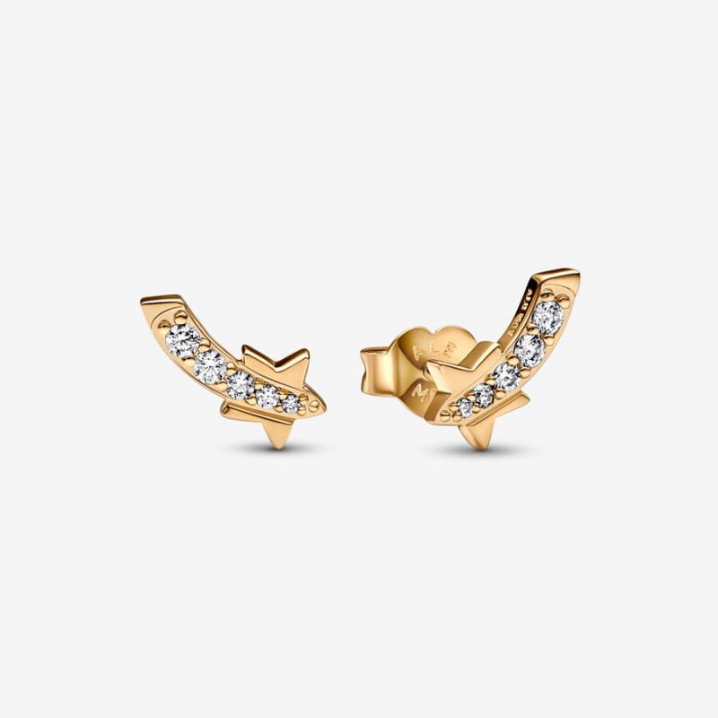 Gold Plated Pandora Shooting Star Pavés Stud Earrings | 864-DHENZI