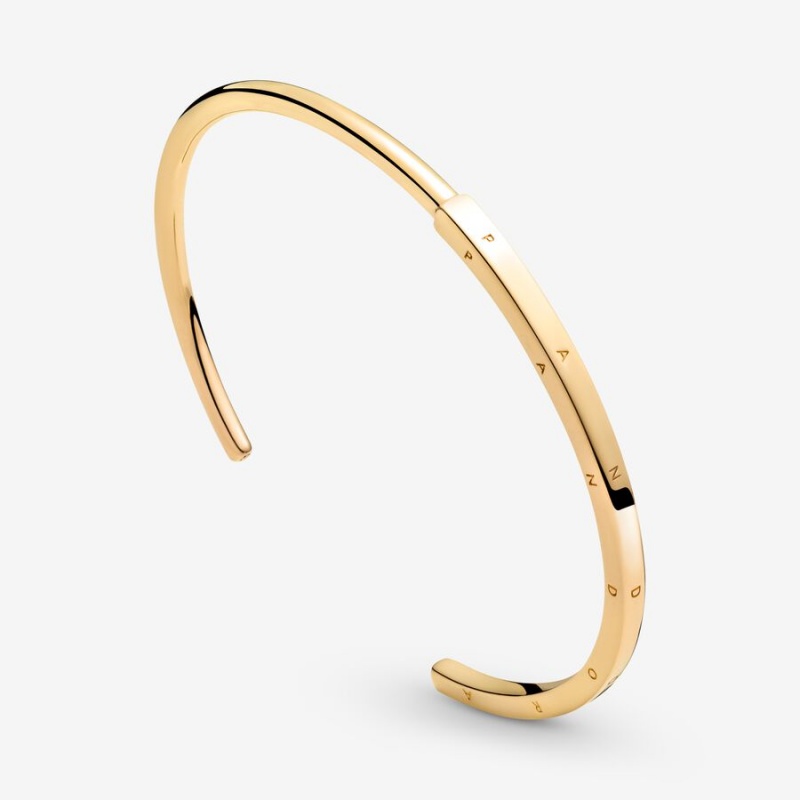 Gold Plated Pandora Signature I-D Open Bangle Bangles | 085-ZLEAUH