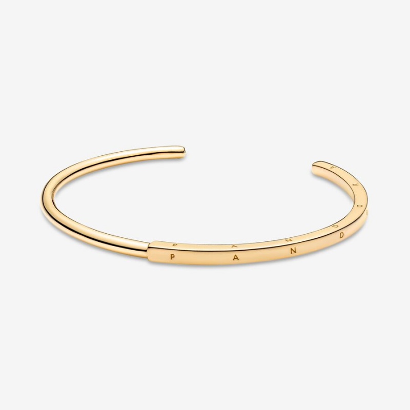 Gold Plated Pandora Signature I-D Open Bangle Bangles | 085-ZLEAUH