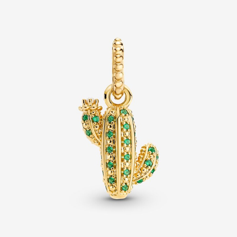 Gold Plated Pandora Sparkling Desert Cactus Pendants | 516-EJROBQ