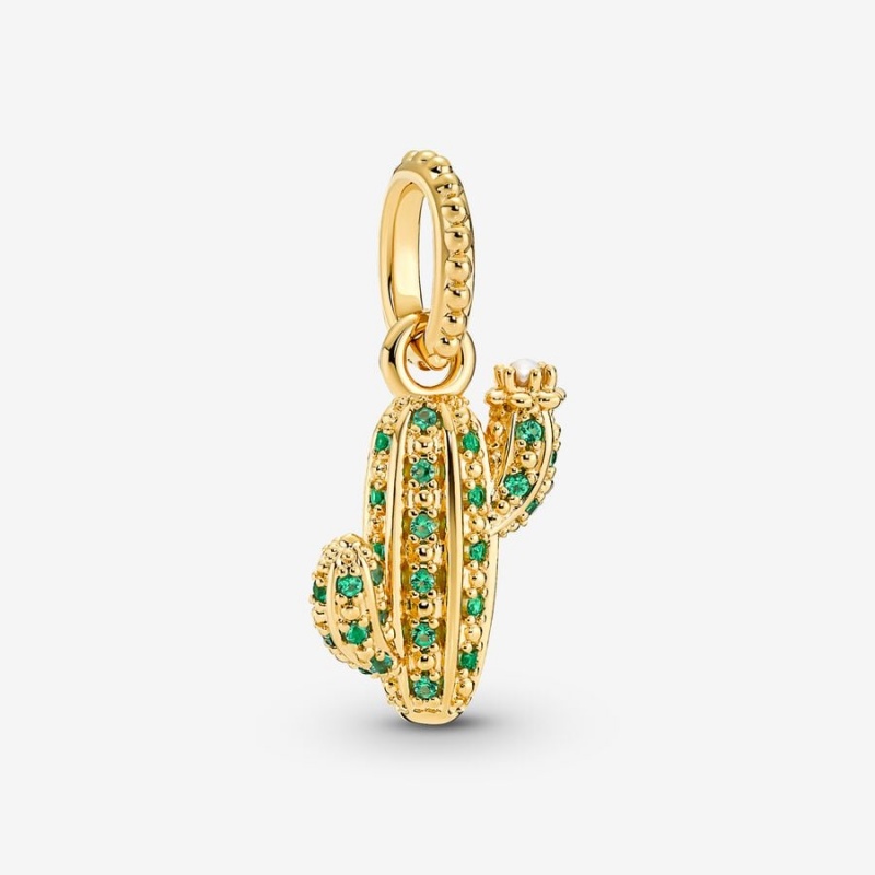 Gold Plated Pandora Sparkling Desert Cactus Pendants | 516-EJROBQ