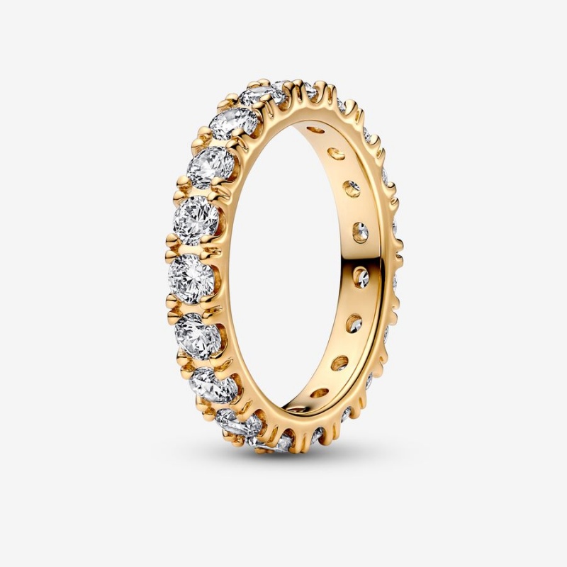 Gold Plated Pandora Sparkling Row Eternity Band Rings | 371-CIPZQK