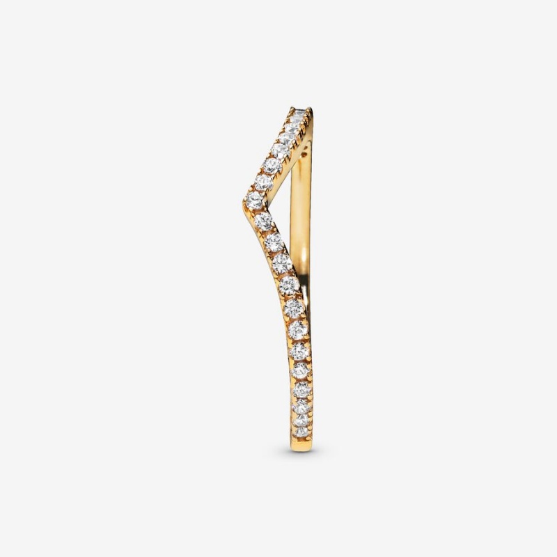 Gold Plated Pandora Sparkling Wishbone Stackable Rings | 384-QHTMEY