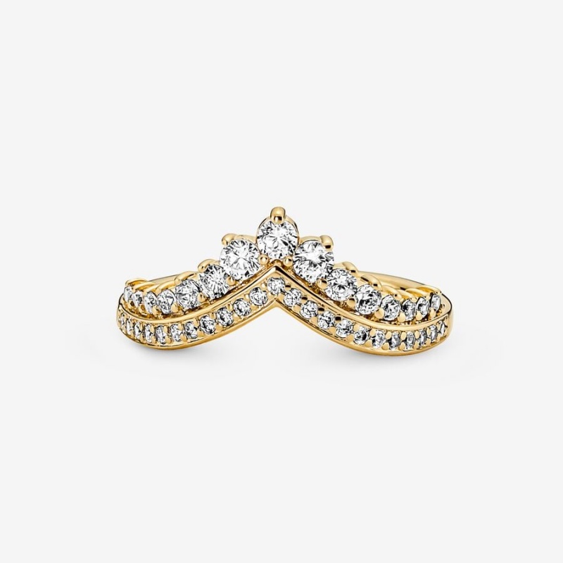 Gold Plated Pandora Timeless Wish Tiara Statement Rings | 486-VNTOFS