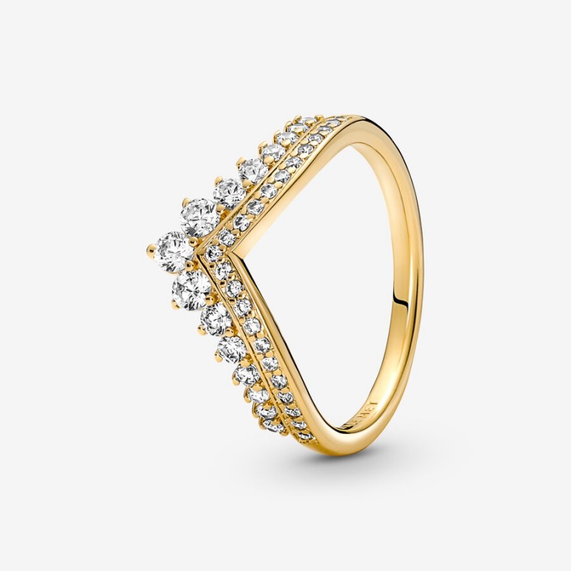 Gold Plated Pandora Timeless Wish Tiara Statement Rings | 486-VNTOFS