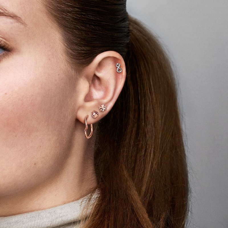 Rose Gold Plated Pandora Asymmetrical Heart Hoop Earrings | 259-KSZHCY