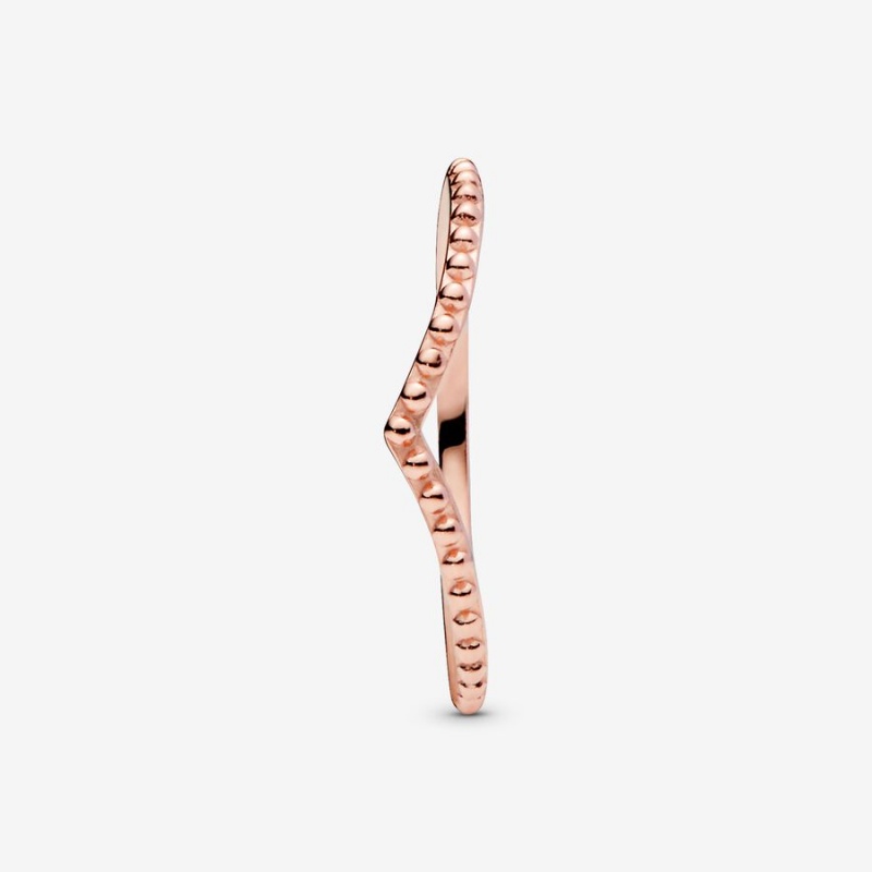 Rose Gold Plated Pandora Beaded Wishbone Stackable Rings | 789-TJUBZA