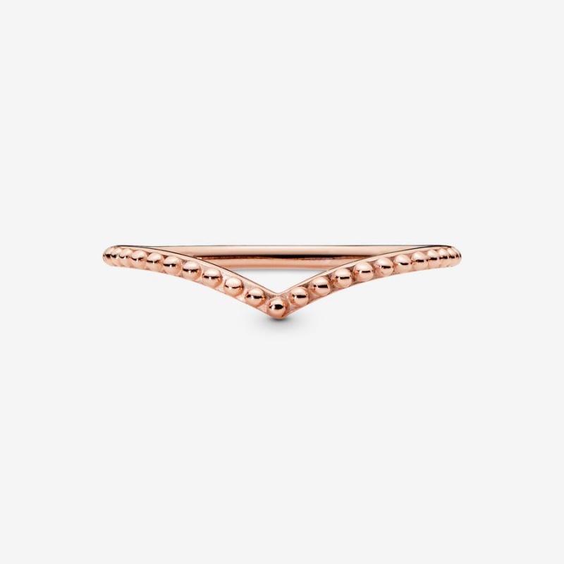 Rose Gold Plated Pandora Beaded Wishbone Stackable Rings | 789-TJUBZA