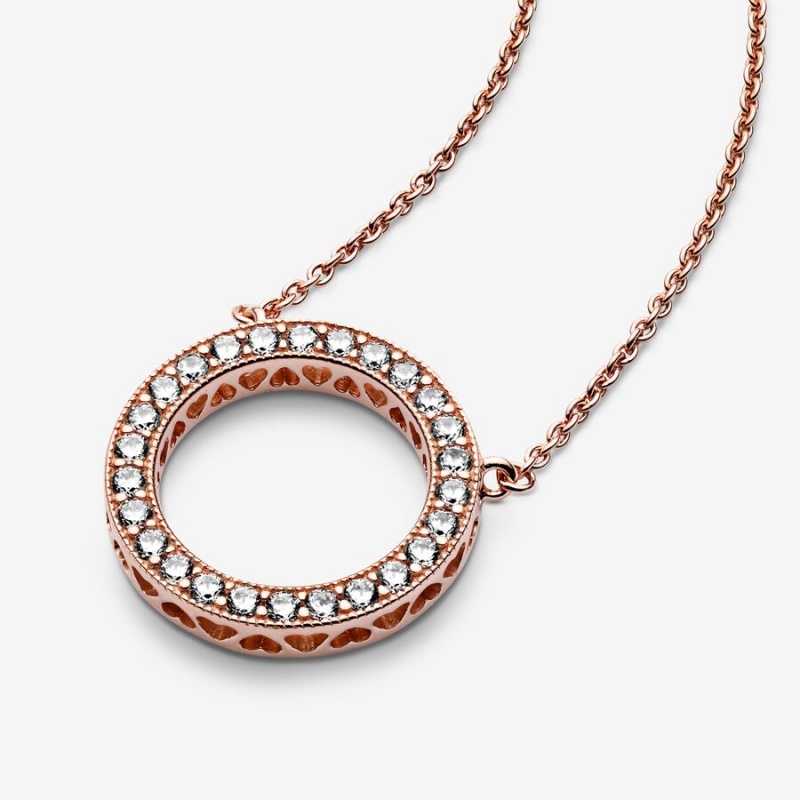 Rose Gold Plated Pandora Circle of Sparkle Chain Necklaces | 271-QDJHMF