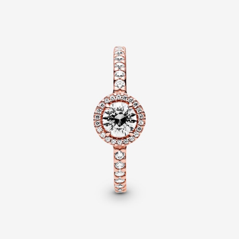 Rose Gold Plated Pandora Classic Sparkle Halo Halo & Solitaire Rings | 581-UXBSZA