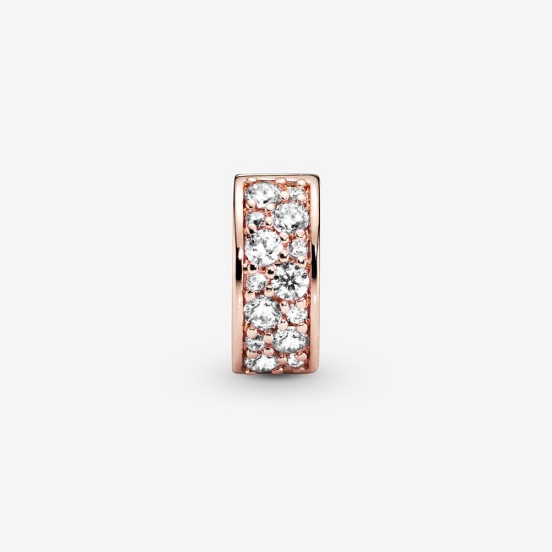 Rose Gold Plated Pandora Clear Pavé Clip Clips | 340-CXYUKJ