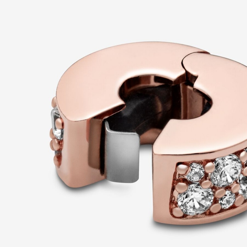 Rose Gold Plated Pandora Clear Pavé Clip Clips | 340-CXYUKJ