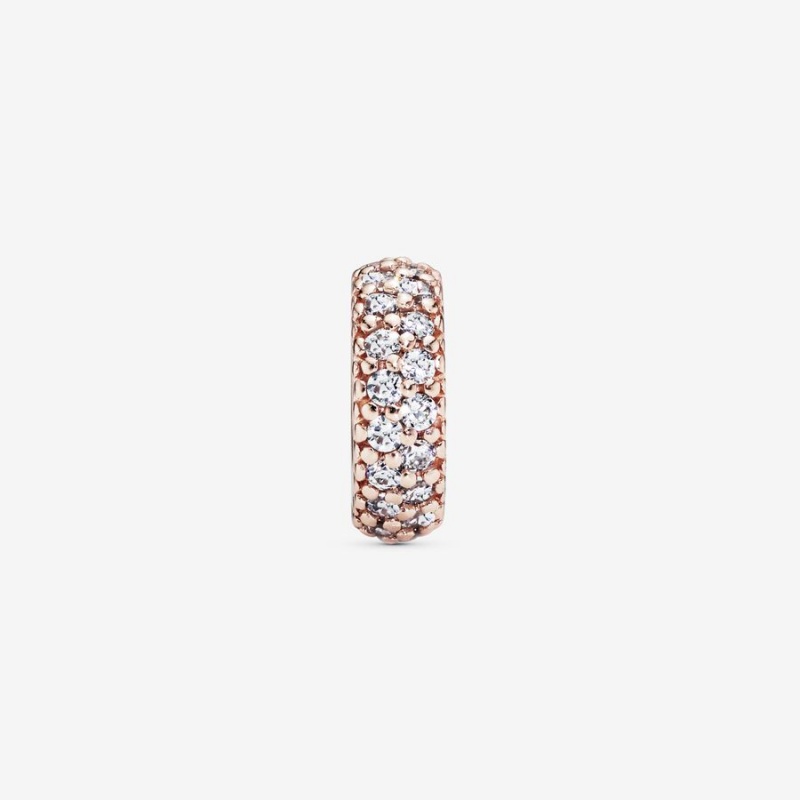 Rose Gold Plated Pandora Clear Sparkle Spacer Spacer Charms | 614-ULAJEM