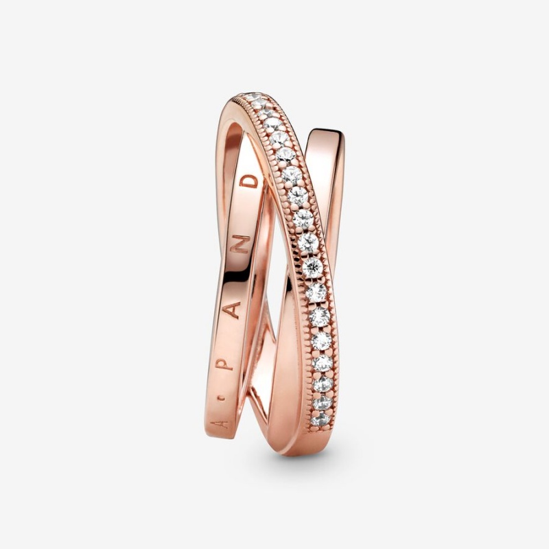 Rose Gold Plated Pandora Crossover Pavé Triple Band Rings | 402-UTMEAP