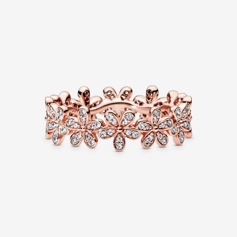 Rose Gold Plated Pandora Daisy Flower Band Rings | 236-SVKXMU