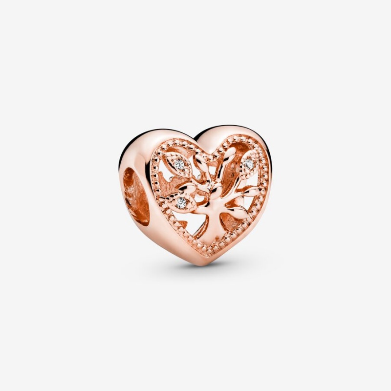 Rose Gold Plated Pandora Family Tree Heart Gift Set Charm Holders | 927-HFTVSU