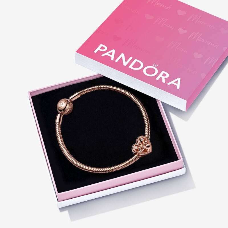 Rose Gold Plated Pandora Family Tree Heart Gift Set Charm Bracelets | 267-XMEWAJ