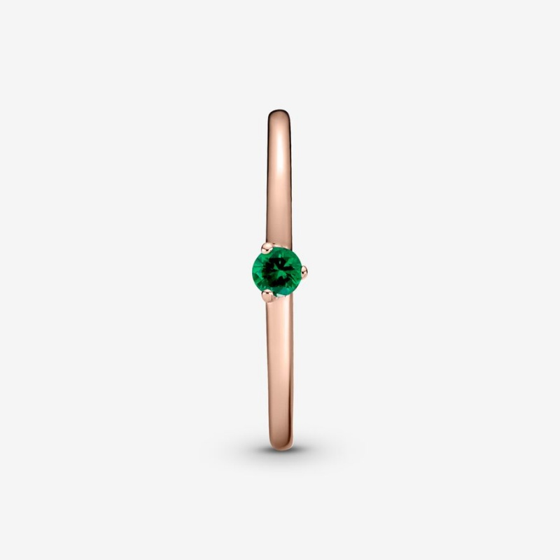 Rose Gold Plated Pandora Green Solitaire Halo & Solitaire Rings | 065-HZCVIO