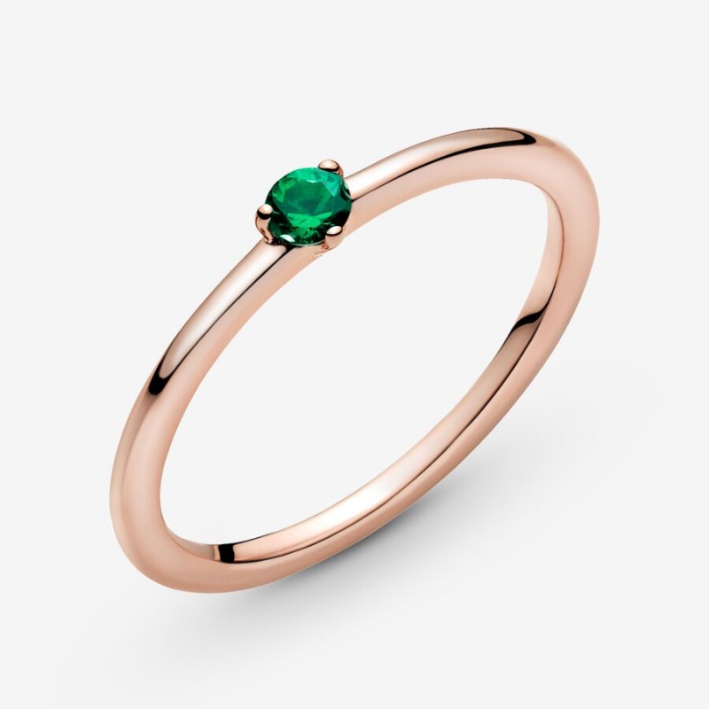 Rose Gold Plated Pandora Green Solitaire Halo & Solitaire Rings | 065-HZCVIO