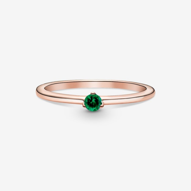 Rose Gold Plated Pandora Green Solitaire Halo & Solitaire Rings | 065-HZCVIO