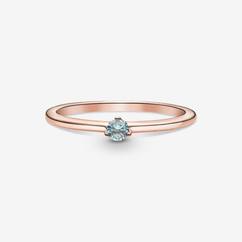 Rose Gold Plated Pandora Light Blue Solitaire Halo & Solitaire Rings | 931-FPUZYM